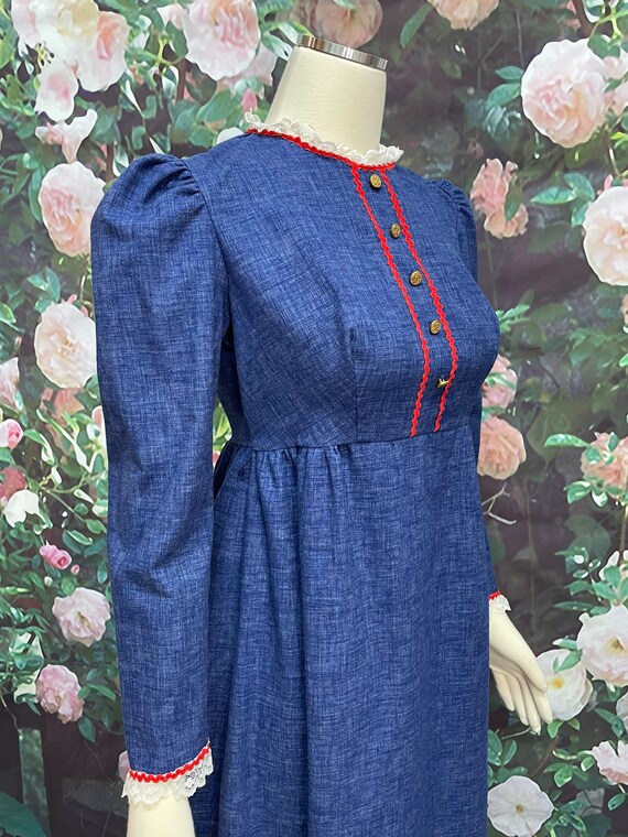 70s Blue Denim Prairie Maxi Dress Cottagecore - image 7