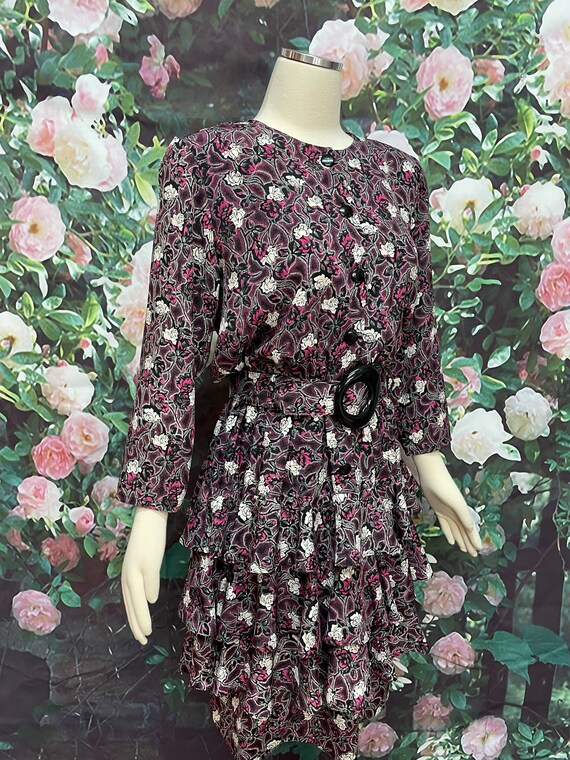 80s Apostrophe Purple Floral Dress Tiered Skirt - image 6