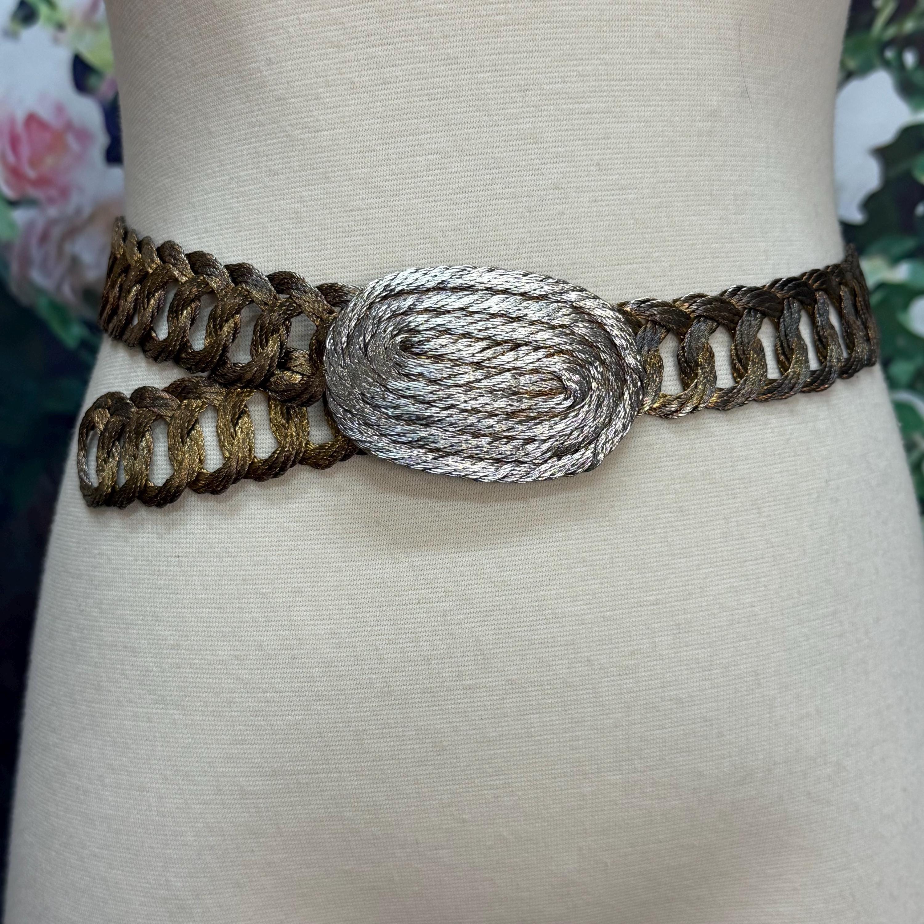 Vintage Silver Wire Braided Mesh Belt Coiled Medallion Buckle Art Deco Style Vintage Wire Belt - Etsy main image 3