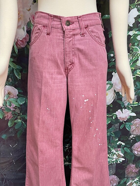 70s Levis Red Splatter Jeans Bell Bottom Low Rise… - image 2