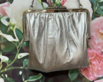 60s Metallic Silver Lame Evening Purse Handbag