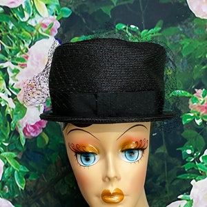 50s Black Straw Bucket Hat Valerie Modes Adjustable - Etsy