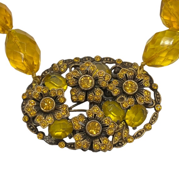 60s Gold Faceted Glass Bead Necklace Rhinestone F… - image 2