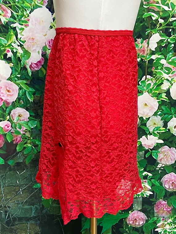 60s Glydons Red Floral Chantilly Lace Half Slip S… - image 5