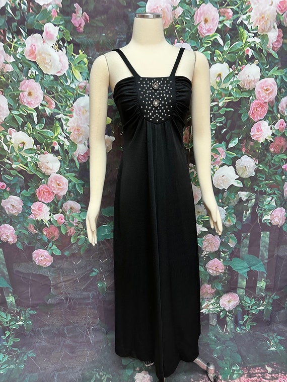 70s Black Jersey Knit Rhinestone Maxi Dress Strappy Dress - Etsy