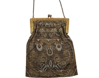 20s Art Deco Steel Cut Beaded Purse Flapper Handbag