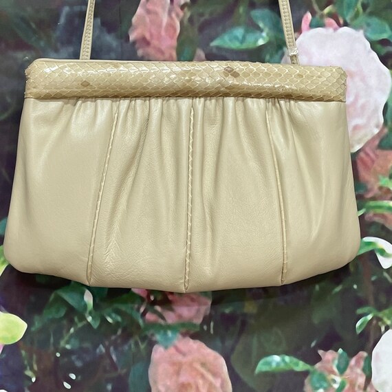 70s Ande NOS Beige Leather Snakeskin Purse Clutch View 5