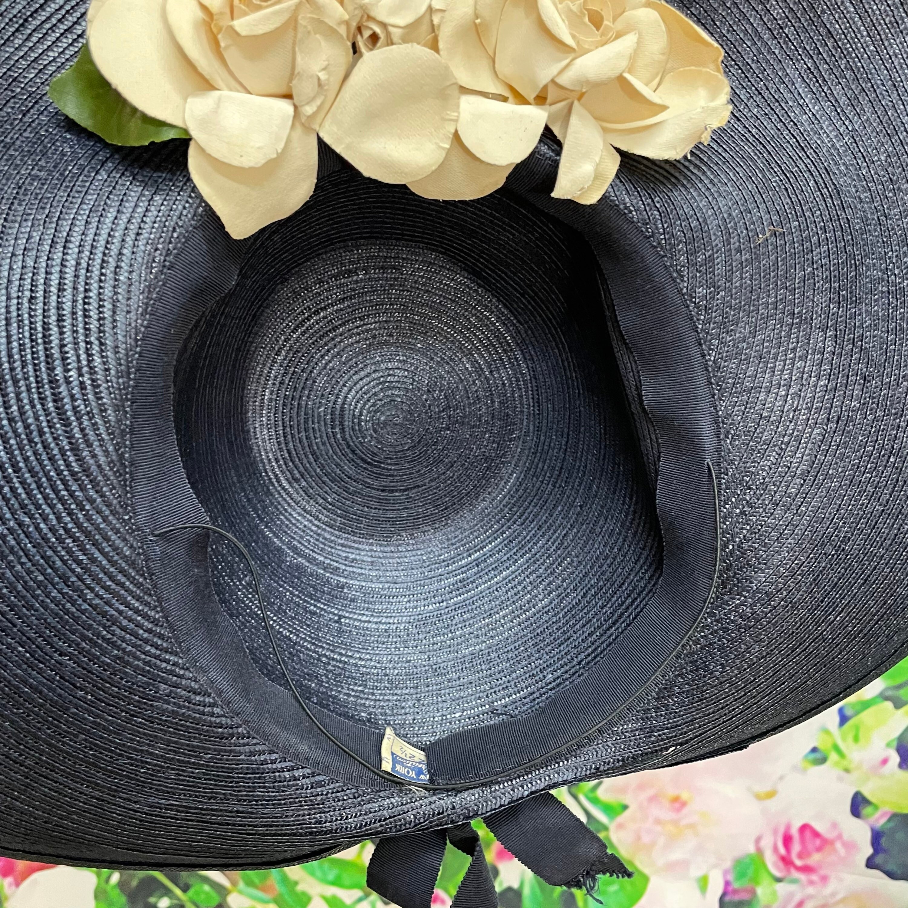 40s Blue Straw Halo Hat Cream Flowers NY Creations - Etsy