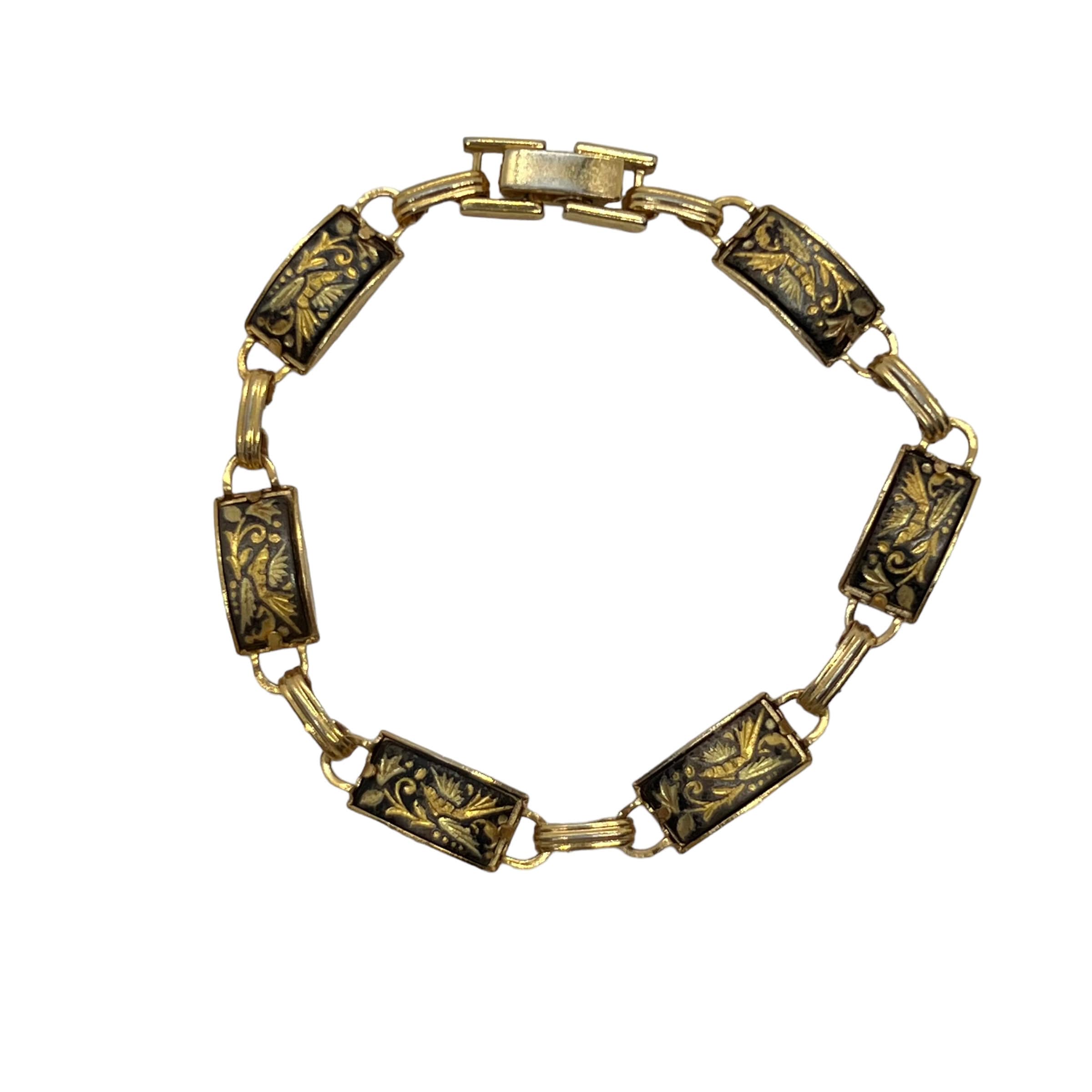 60s Damascene Gold Enamel Floral Panel Bracelet - Etsy display picture 1