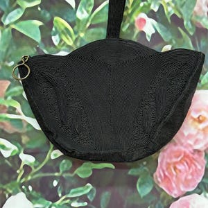 40s Black Corde Triangle Purse Zippered Top Handle