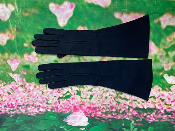 60s Wear Right Navy Blue Gloves Stretch Suede Siz… - image 2