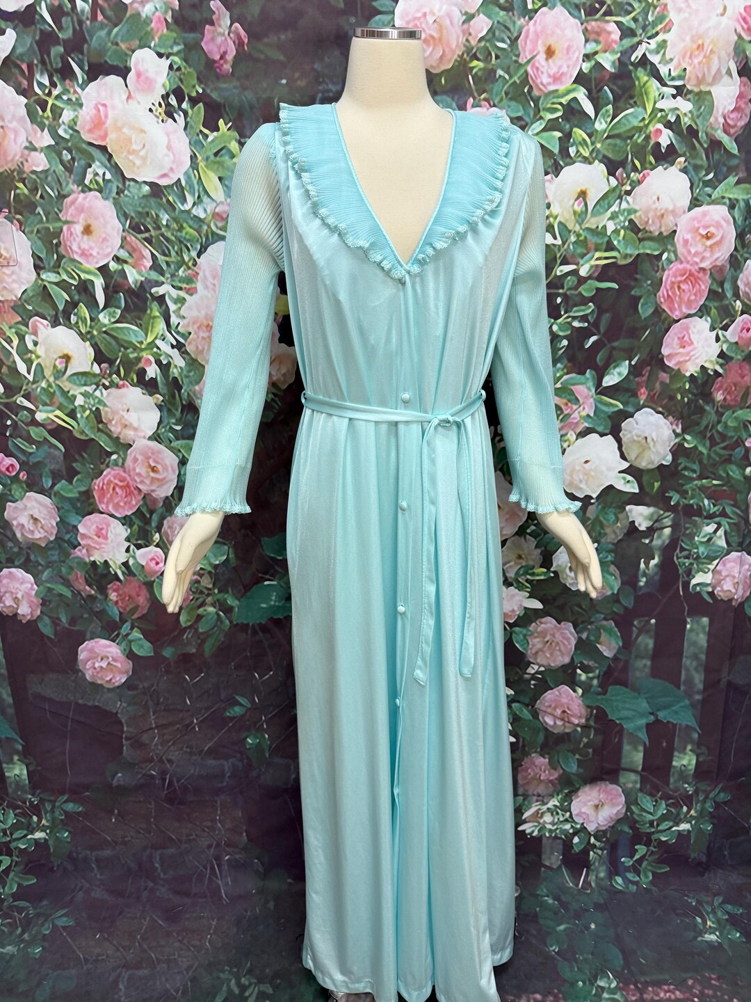 60s Deena Blue Nightgown Robe With Crystal Pleating - Etsy