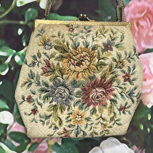 40s Walborg Pastel Tapestry Floral Purse Tapestry Handbag