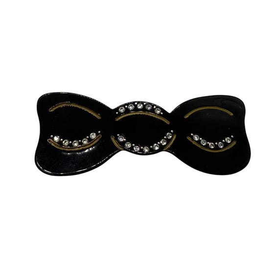 Vintage Art Deco Black Rhinestone Bow Barrette Art Deco Inspired Rhinestone Bow & Vintage Crystals 4 main image 2