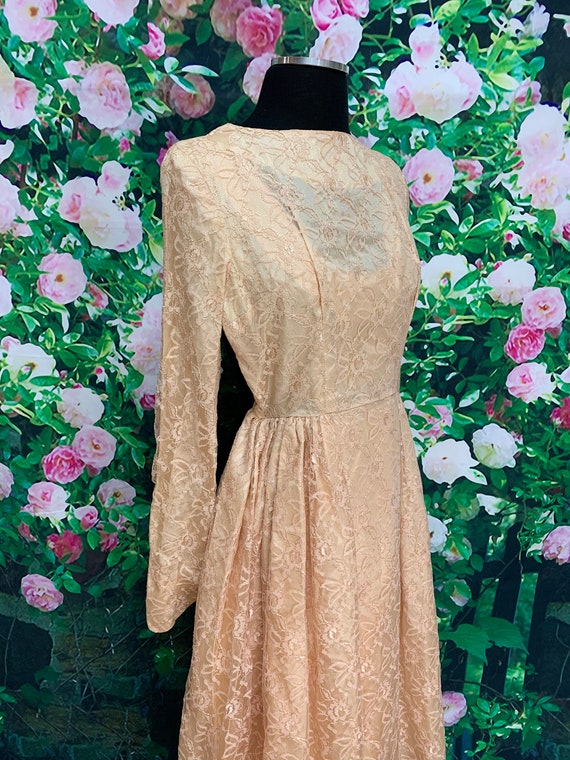 50s Peach Lace Party Dress Fit and Flare XS - image 5