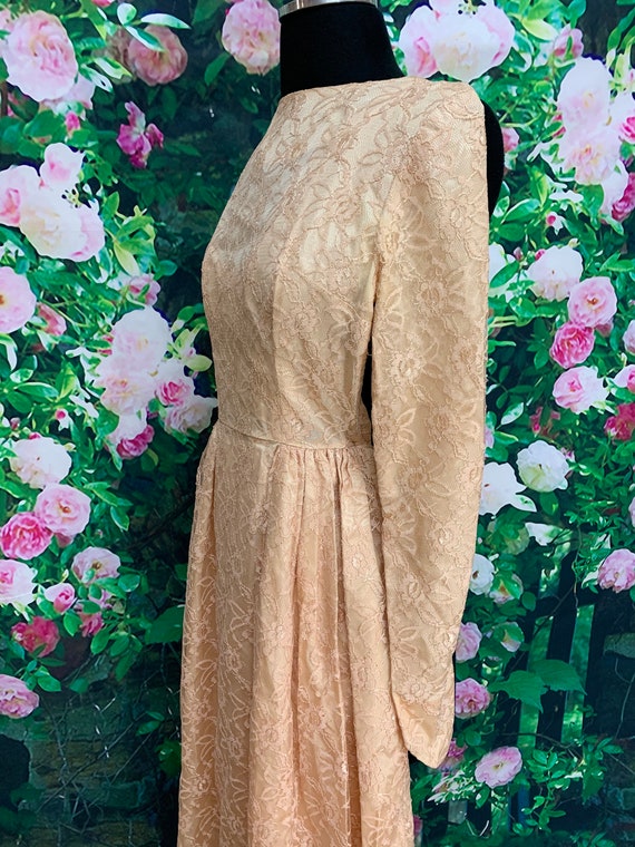 50s Peach Lace Party Dress Fit and Flare XS - image 6