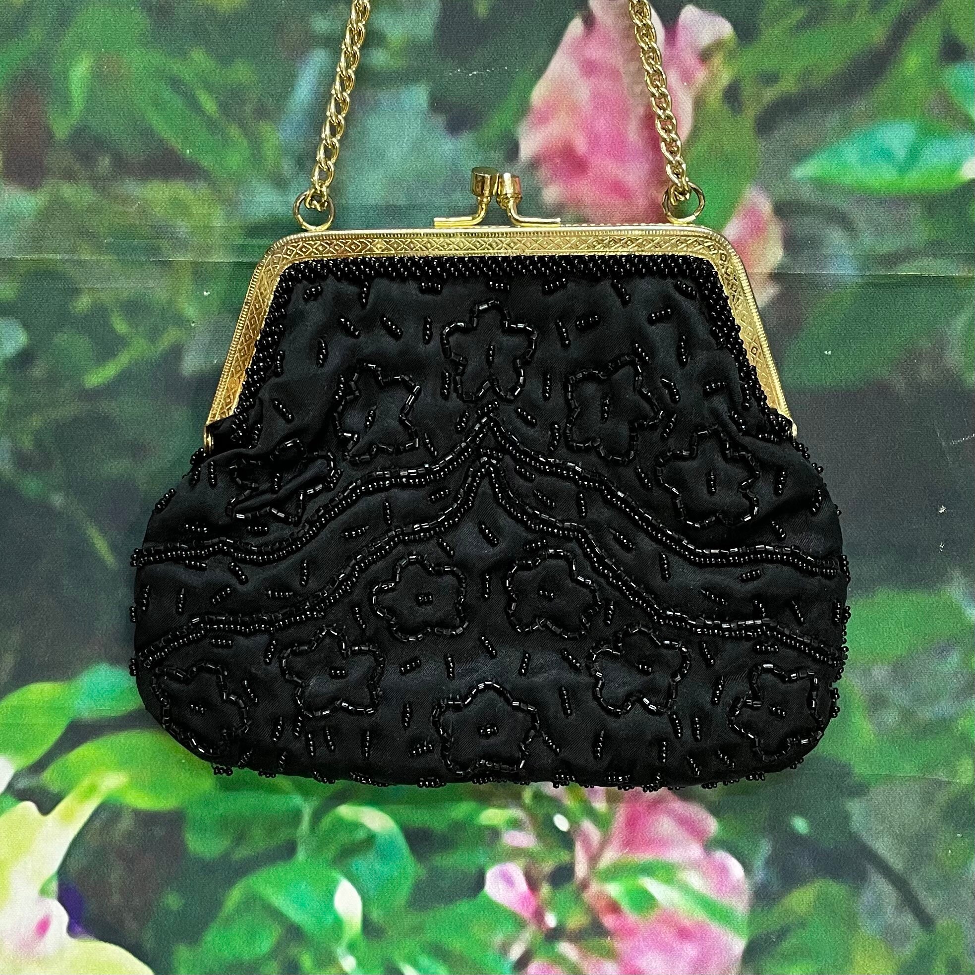 70s Richere Black Satin Beaded Purse Lightweight - Etsy