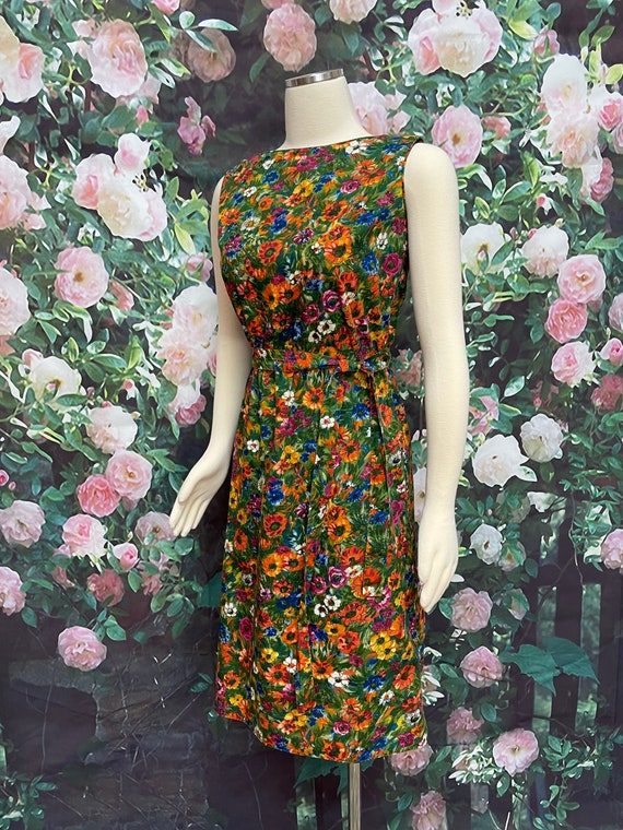 70s Tori Richard Green Floral Sheath Dress Holida… - image 6