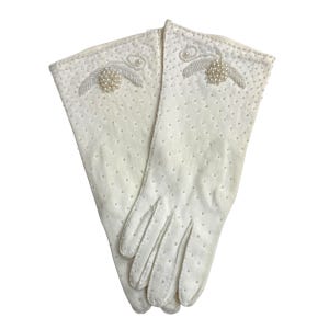 Guantes de algodón blanco perlado de los años 50, talla 7, guantes de novia nuevos