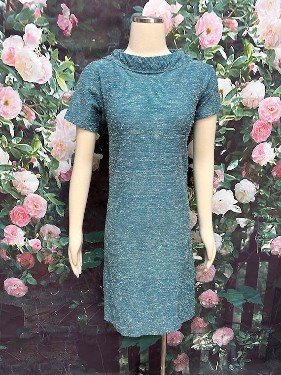 60's Blue and White Floral Cowl Neck Dress