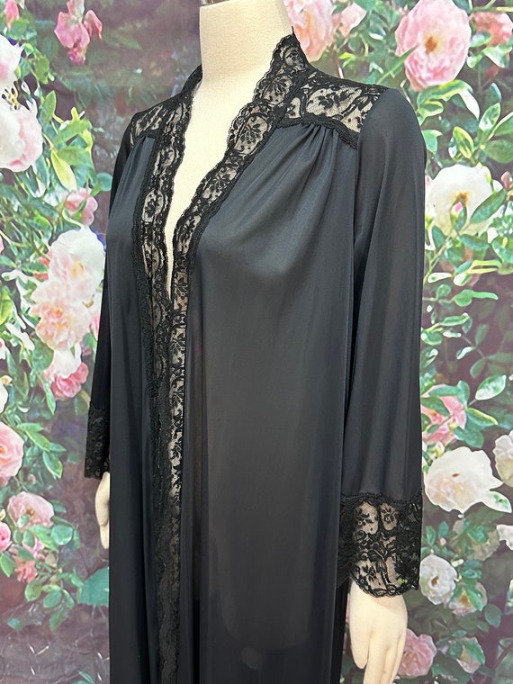 70s Olga Black Lace Robe Dressing Gown 9702 Medium - image 5