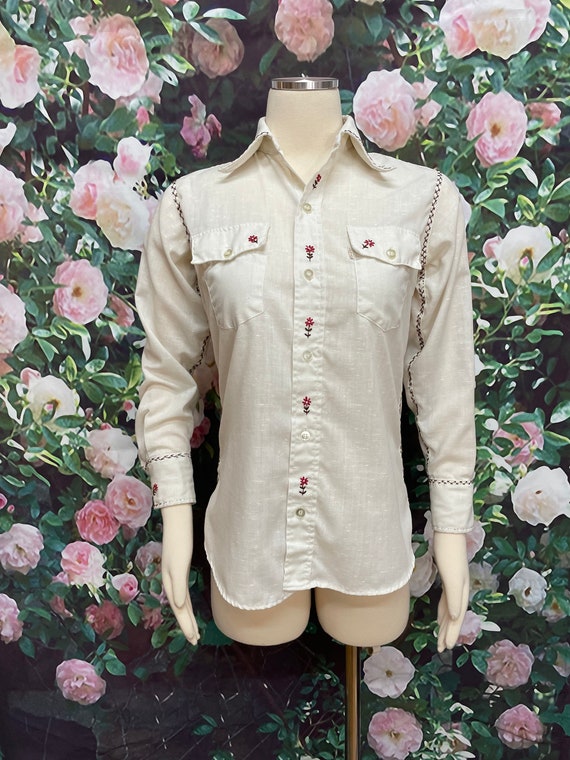 70s Levis for Gals White Western Shirt Floral Emb… - image 2