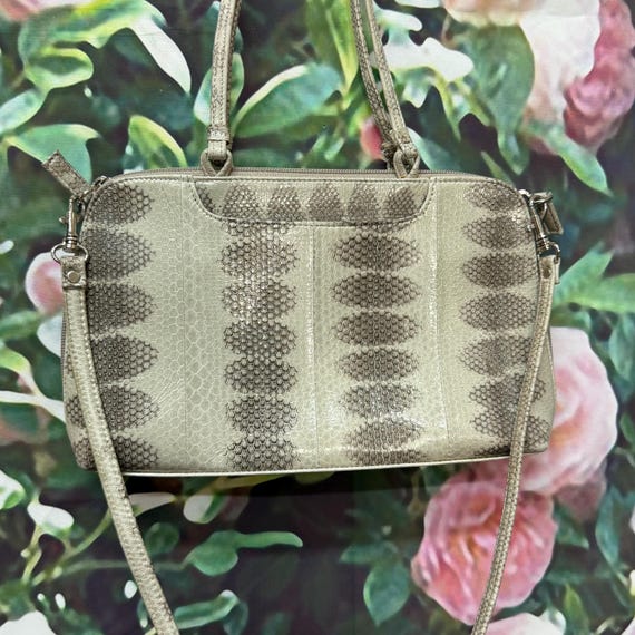 Vintage Gray Python Snakeskin Handbag Removable S… - image 5