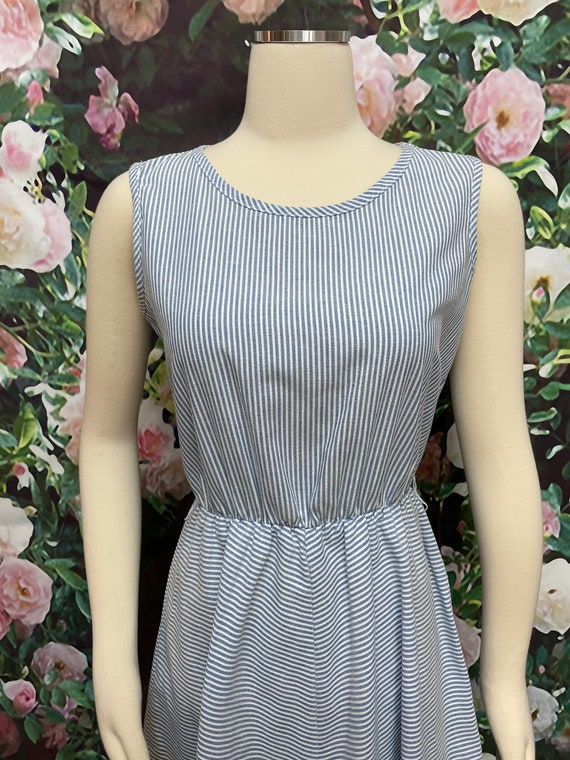 70s Vicki Wayne Petite Blue White Stripe Dress Bl… - image 4