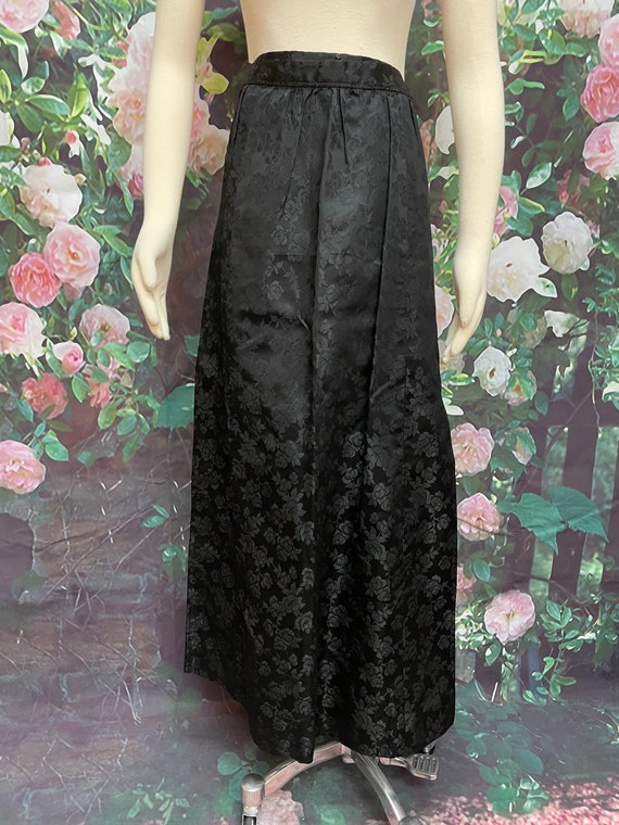 60s Black Satin Brocade Formal Maxi Skirt Shell T… - image 6