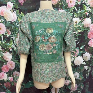 80s Green Floral Pullover Quilted Sweater Fiber Art Sakiori