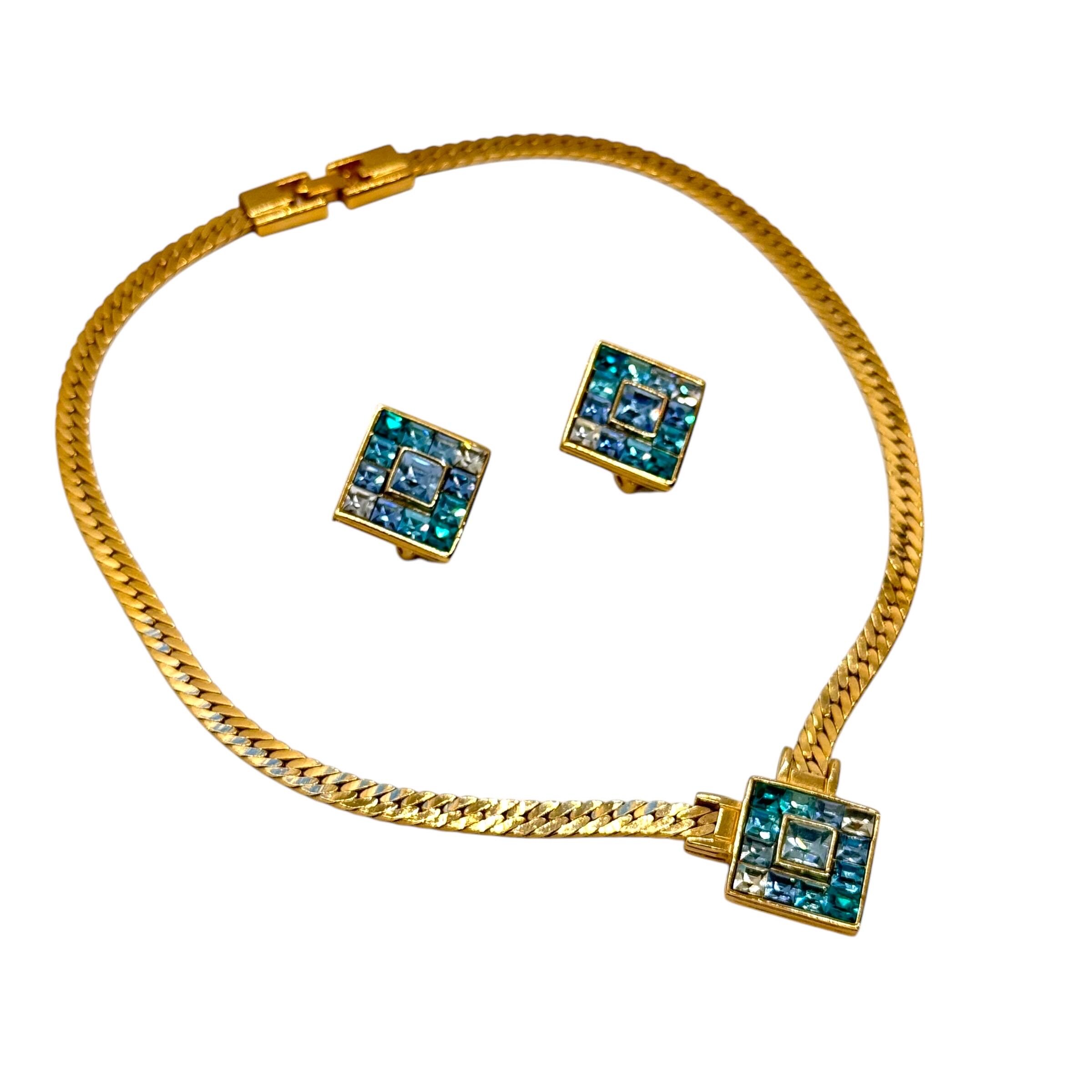80s Givenchy Blue Crystal Necklace Clip Earrings Set GP - Etsy