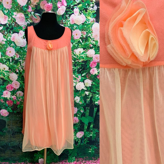 70s Vanity Fair Tangerine Chiffon Negligee Yellow
