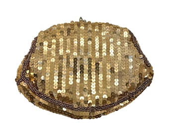 40s Gold Sequin Kiss Lock Clutch Hand Loop  Mirror