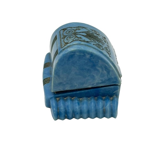 30s Blue Celluloid Ring Box Art Deco Casket - image 6