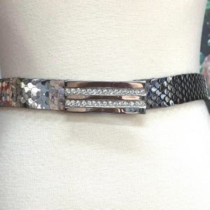 belt fish scale silver jeweled buckle elastic belt fish scale silver jeweled buckle elastic main image 2