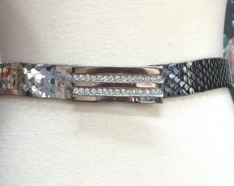 Vintage 1970s Silver Fish Scale Belt: Stretchy Metal, Fancy  display picture 1