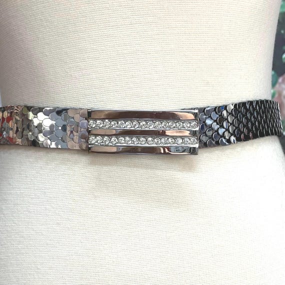 Vintage Rectangle Elastic Metal And Rhinestone 80s,Belts Elastic Womens Studded Belt Wide Punk Chunky Belt for 80s  main image 3