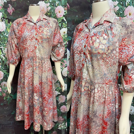 70s Lady Carol Orange Floral Secretary Dress - image 1