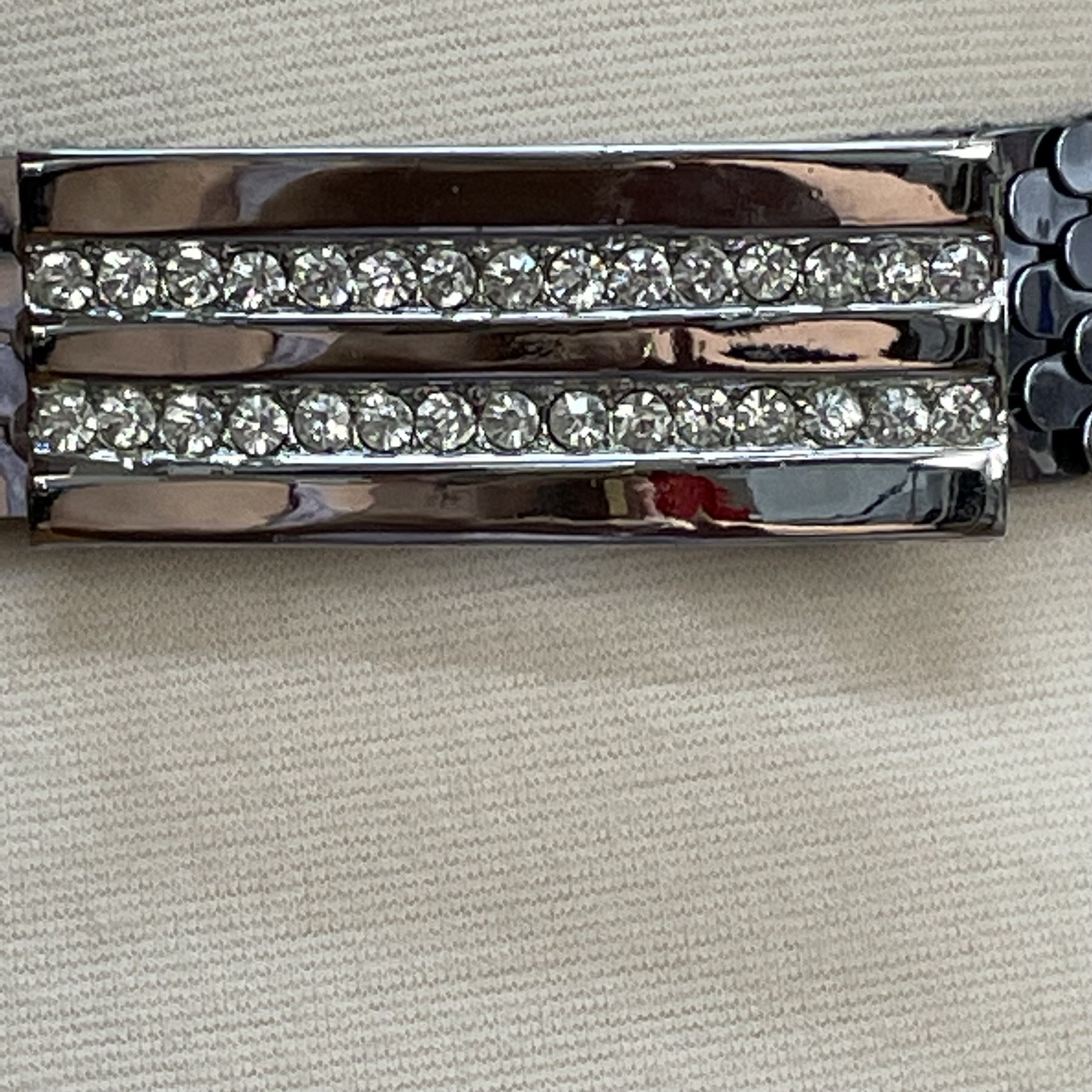 belt fish scale silver jeweled buckle elastic 80s Rhinestone Silver Metal Fish Scale Stretch Belt  main image 2