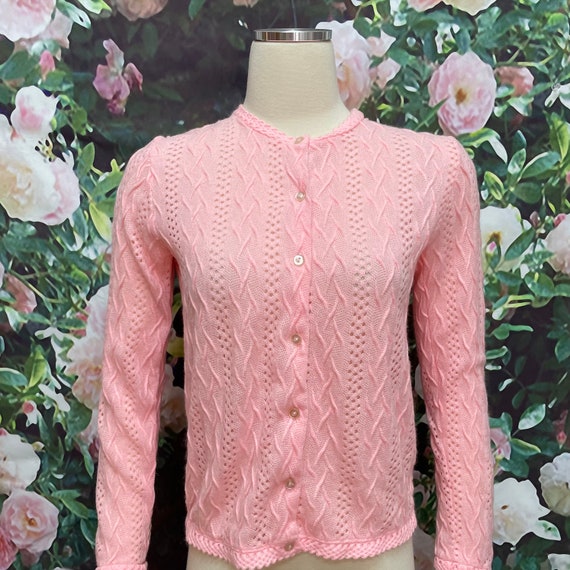 60s Miss Holly Pink Acrylic Knit Cardigan - image 1