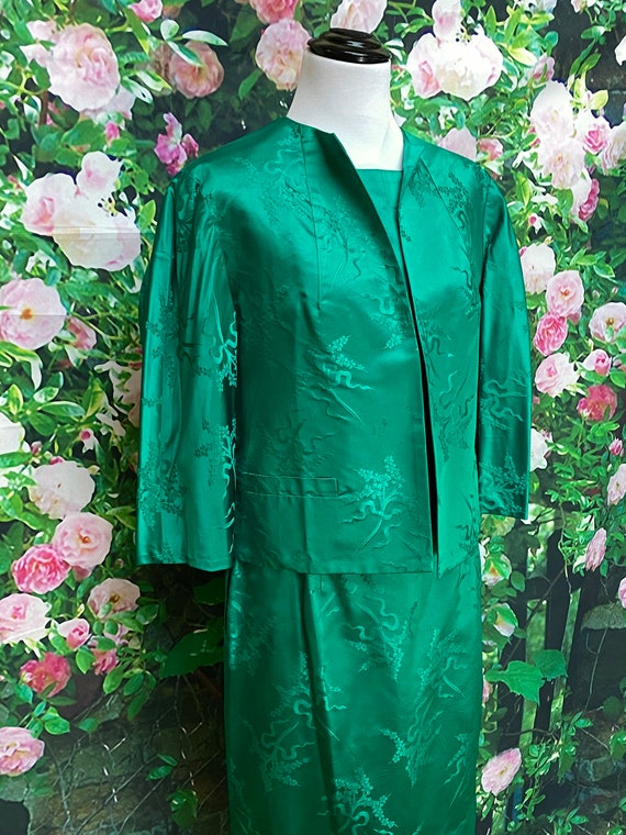 50s Dynasty Emerald Green Silk Satin Skirt Revers… - image 4