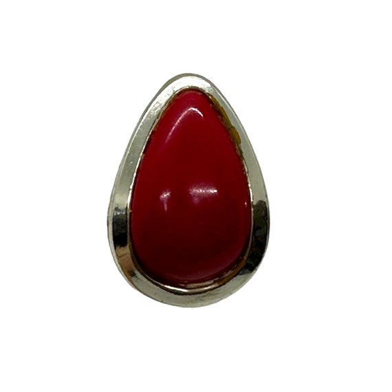 80s Red Teardrop Cabochon Clip Earrings - image 3