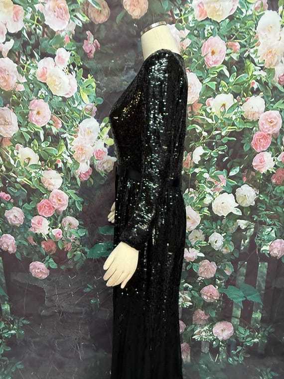 70s Bill Blass Black Sequin Evening Gown - image 8