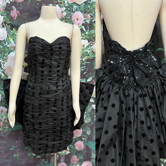 80s Peter Keppler Couture Black Silk Strapless Dr… - image 1