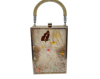 50s Lucite Tinsel Purse Flowers and Butterflies