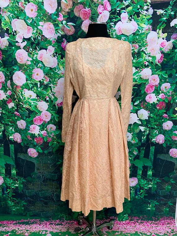 50s Peach Lace Party Dress Fit and Flare XS - image 2