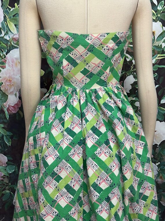 50s Green Musical Notes Strapless Dress XS - image 7