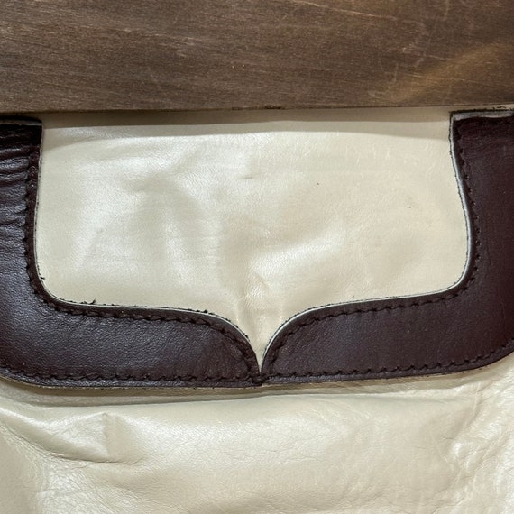 80s Sakes Fifth Ave Taupe Leather Purse Wood Hand… - image 3