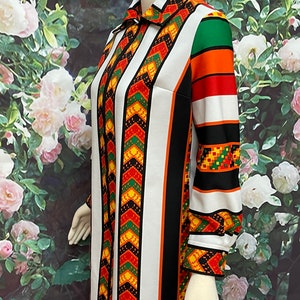 70s Jon McCauley Mod Zip Front Dress Ethnic Print image 5