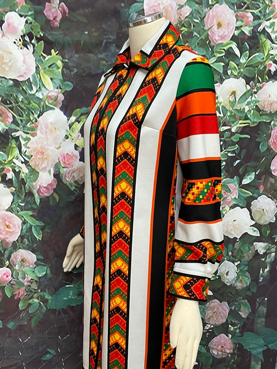 70s Jon McCauley Mod Zip Front Dress Ethnic Print - image 5